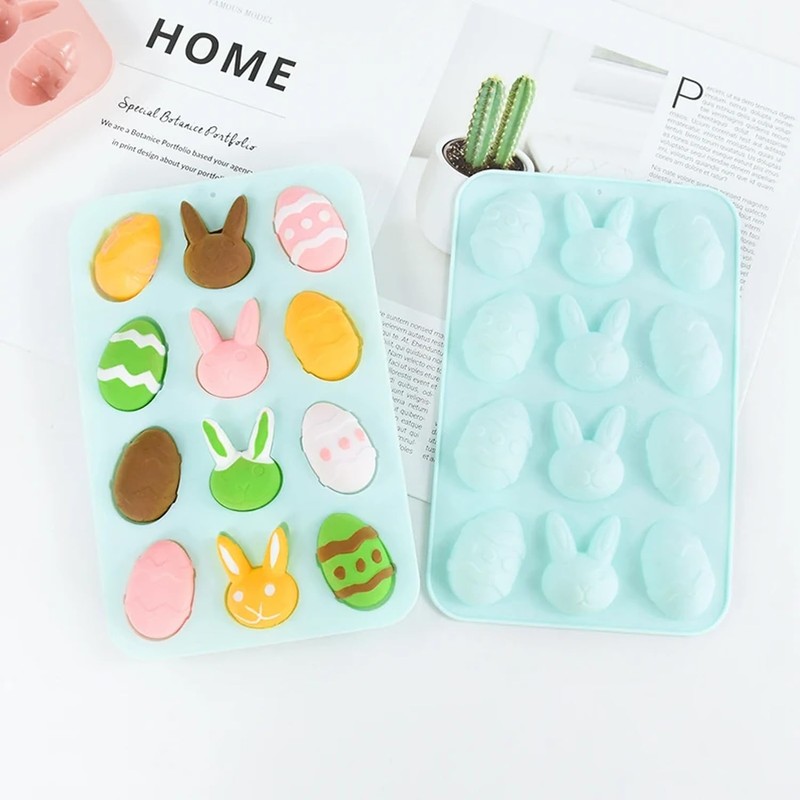 Easter Silicone Molds, 12 Cavity Bunny Egg Shape Fondant Chocolate