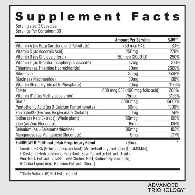 Advanced Trichology Foligrowth Hair Nutraceutical 90 Cáps Sin Sabor