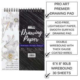 Pro Art Premium Drawing Paper Pad 6"x8" 30 Sheets, 80#, Wire, Sketch Book, Sketchbook, Drawing Pad, Sketch Pad, Paper, Art Book, Paper, Sketchbook for
