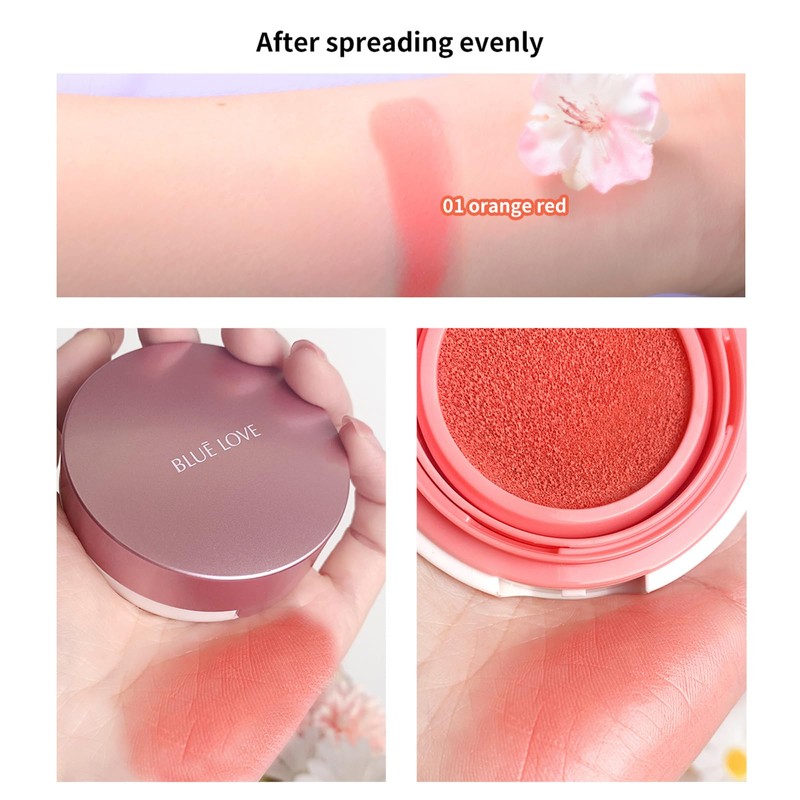 BLUE LOVE Air Cushion Liquid Blush for Cheeks with Mirror,