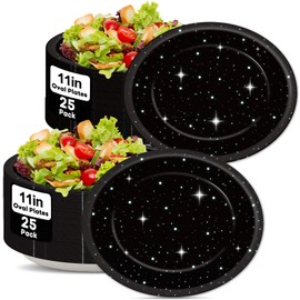 50 Pcs Stars Galaxy Space Birthday Party Oval Paper Plates 11inch