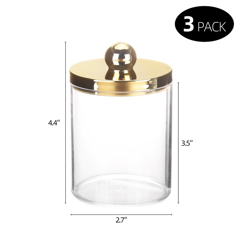 Tbestmax 10oz Qtips Holder - Plastic Apothecary Jar with Gold