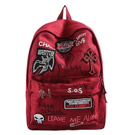 Gothic Rock Backpack For Men And Women Large Capacity Canvas Casual Backpack With Metal & Patchwork Accents for Daily Use (Red)