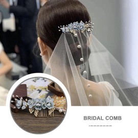 Hair Comb Flower Side Hair Clips Rhinestone Pearl Flowers Headpiece Hair Tools Hair Accessories for Wedding Bride Bridesmaid Blue