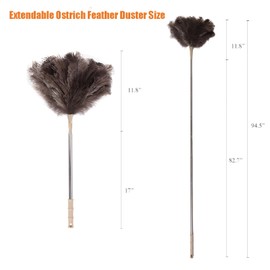 Extendable Ostrich Feather Duster Lengthen Feather Duster with Extension Pole Up to 94.5 Inch,Used for Home Cleaning Ceilings Furniture Fans Washable（210cm Telescopic Rod,Grey）