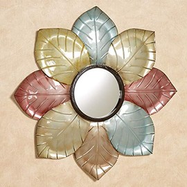Touch of Class Millie Floral Petals Mirrored Metal Wall Art Hand-Dyed Mauve, Aqua, Sage and Champagne Gold 23" Dia