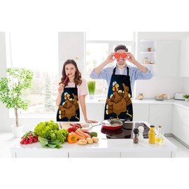 Beabes Turkey Trot Clip Art Bib Apron Adjustable Neck Strap Thanksgiving Cartoon Brown Animal Dancing On Stage Polyester Work Apron Crafting BBQ Drawing Chef Waitress 27" X 31"