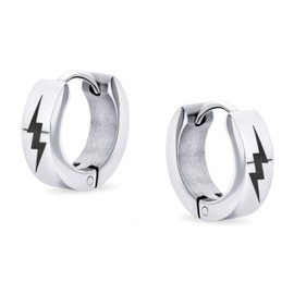 Unisex Biker Jewelry Flash Thunder Light Bolt Hoop Kpop Huggie Earrings For Men Women Teen Silver Tone Stainless Steel