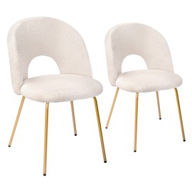 CangLong Set of 2 Velvet Dining Chairs with Metal Legs for Living Room,Kitchen,White