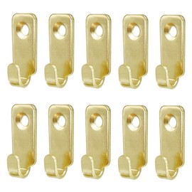 Adiyer 10pcs Heavy Duty J-Shaped Hangers 304 Stainless Steel Wall Mounted Mini J Hook for Mirror Picture Frames Hanging Wire/D Rings/Keyhole Hangers (Gold)