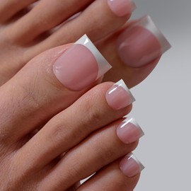 BTArtbox Press On Toenails, Ma'am, Sharp Square, Pink French Tip, 30Ct | Lamp-Curable, 4-Week Wear, Salon-Quality Toenails, 4X Thicker Tips, Custom 6 Big Toe Sizes, 15 Sizes, All-in-One Complete Kit