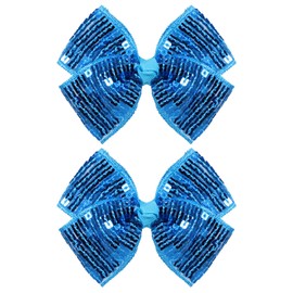 Glitter Sparkly Blue Sequins Hair Bows Alligator Clips for Girls,4inch Sparkly Metallic Square Sequin Bowknot Hair Barrettes Accessories for Toddler,Teens,Kids,Women Set of 2