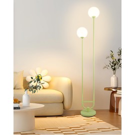 Lightdot 63IN Globe Floor Lamp with Green U Pole, Modern Mid Century Standing Lamps with 2 Globe Warm White 3000K Bulbs Included, Unique Vintage Tall Floor Lamp for Lving Room
