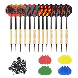 ACONDE Darts with Plastic Tip, Dart Darts Set with 24 Additional Flights 8 Designs, 100 Plastic Dart Tips for Interchanging, Pack of 12