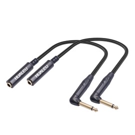 HUALEU 2-Pack 1FT 1/4 Inch Right Angle TS Male to 1/4 Inch TS Female Adapter, 6.35mm 1/4" Mono Connector for Bottom Plug Guitar/V-Shape Guitar/Front Facing Jack Guitar