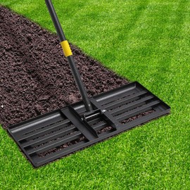 Lawn Leveling Rake, 5 FT Yard Leveler with 30 x 10 Wide Large Rakes Head for Smooth Garss Soil Sand Dirt, High Effect Ground Leveling Tool with Round Edge for Landscape Golf Course, No Flip