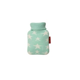Hugo Frosch Mini Hot Water Bottle 0.2 L with Knitted Cover Mint Stars
