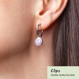 Ohrclips Creolen Silber ‚Ä¢ Clip Ohrringe mit Charm in lila zum Wechseln ‚Ä¢ Edelstahl & recyceltes Glas ‚Ä¢ nachhaltig & handmade ‚Ä¢ MIX AND MATCH ‚Ä¢ √ò 18 mm