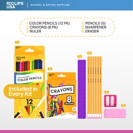 Back to School Supplies Kit for kids, School Supplies Set, school Supply Kit, Colored Pencils For Kids, Color Pencil Set, Crayons Bulk for Classroom, Wooden Pencil #2 (48)