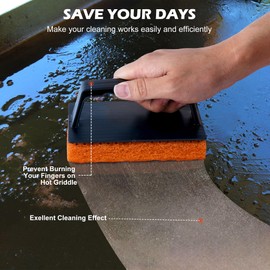 Long-Lasting Scrubbing Pad with Handle, Not-Scratch Multipurpos Scouring Sponge for Home Surfaces, Flat Top Griddle Cleaning, Bathtub Scrubber, Pool Scrub Brush, Floor Tile