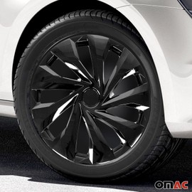OMAC - ABS Black Hub Caps 15 Inch Set of 4, Tapas para Rines 15, Premium Wheel Covers 15 Inch, R15 Rim Cover Set, Snap On Durable Car Replacement Exterior Accessories