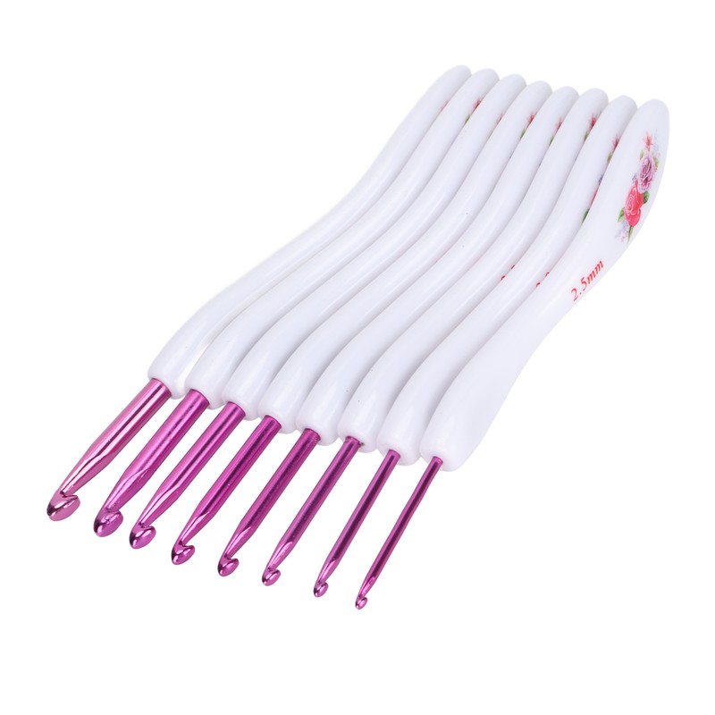 8pcs Crochet Hooks Curved Soft Handle Comfortable Portable Knitting Tool