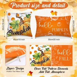 Newwiee 10 Piece Fall Throw Pillows Covers Decorations Autumn Pumpkin Maple Happy Harvest Orange Pillow Covers for Couch Sofa