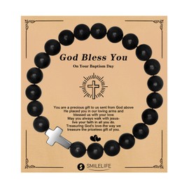 Smilelife Cross Bracelets for Girls Boys Baptism Communion Confirmation Gift Christian Bracelets Easter Basket Stuffers (Baptism-Black Stone)