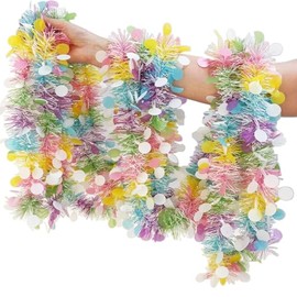 Guirnalda de Pascua, guirnaldas de oropel de primavera pastel de 50 pies para interiores y exteriores, oficina, árbol, ventana, suministros de fiesta, coloridas guirnaldas del este metálicas