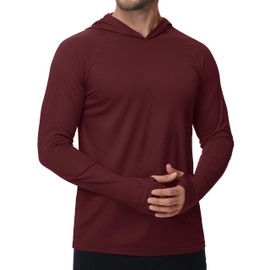 TACVASEN SPF Shirts for Men Long Sleeve UV Protection Swimming Hoodies Rash Guard Quick Dry Moisture Wicking UPF 50+ Shirts with Hood Hiking Burgundy M