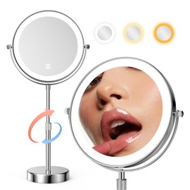 Nicesail LED 7X Make up Mirror of 8 Inch, 4000 mAh Rechargeable Mirror with Light of 3 Colors, Brightness Adjustable, Height Adjustable, Double Sided in Chrome Finish (8 Inch, 7X)