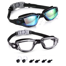 TopYart Swimming Goggles, 2-pack Adjustable Goggles with Nose Clip and Earplugs, Anti-fog, Anti-leakage and UV Protection, Suitable for Adults Men Women (Gold & Transparent)