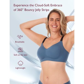 Momcozy Nursing Bras for Breastfeeding, 3.0 Jelly Strip Lift Support Maternity Bra, Seamless Soft Wirefree Pregnancy Bra Nordic Blue