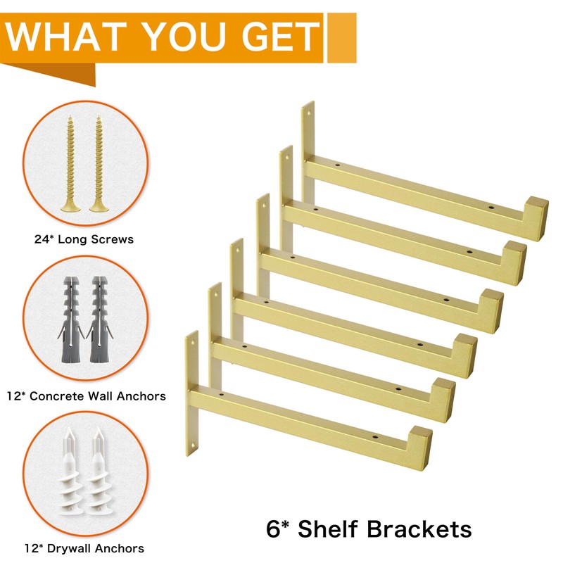 6 Pcs Heavy Duty Shelf Brackets 6 Inch Wall Mounted
