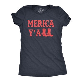 Womens Merica Yall T Shirt Funny Cool Fourth of July Party Patriotic Cowboy Tee for Ladies Funny T Shirts Patriotic Tops for Women Women's Novelty Tees Navy L