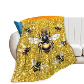Bee Blanket Fleece Soft Warm Plush Bee Queen Throw Blanket Lightweight Plush Fuzzy Cozy Golden Honeycomb Blanket Gifts for Kids Adults Suitable for Couch Sofa 50"X40"