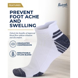 Pembrook Ankle Compression Socks for Women & Men - 4 Pairs | Compression Socks Ankle | Compression Running Socks for Women | Plantar Fasciitis Socks Women | Black, Whi