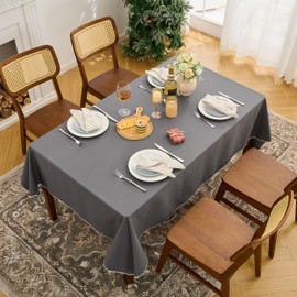 Simple&Opulence Table Cloth 140x140 cm Rectangular, Wipeable Waterproof Tablecloth, 2-4 Seats Cotton Table Cover for Dining, Kitchen, Outdoor, Grey