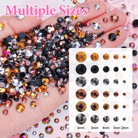 60g Gold Resin Rhinestones for Crafting, Flatback 2-6 mm Gems Jelly Rhinestones, Mixed Sizes Black Bedazzling Gems Crystal for Nail Art Face Makeup Craft DIY Accessories