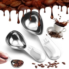 Pack of 2 Coffee Spoons, Portioner, Coffee Dosing Spoon with Short Handle, Stainless Steel, Long Handle, Reusable, Round Measuring Spoons, Suitable for Coffee, Sugar, Spices etc.