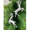 Set of 2 Deer Hanging Silver Christmas Tree Decorations Antique