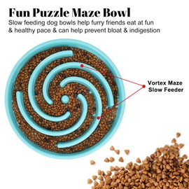 Slow Feeder Large Dog Bowl - Non Slip Maze Puzzle Bowl for Medium Dogs - Blue