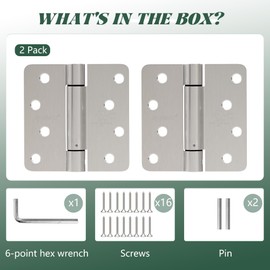 OMANSKO 2 Pack Modern Satin Nickel 4 x 4 in Auto Self-Closing Hinges, 1/4'' Radius Corners, 8 Holes, Adjustable Tension, Spring Loaded, UL Certified