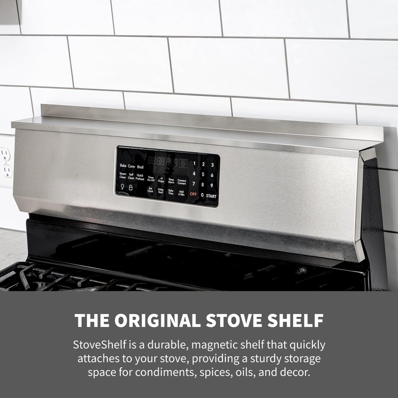 StoveShelf 30" Length Stainless Steel Finish Magnetic Shelf for Kitchen