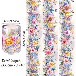 1 Roll Colorful Floral Washi Tape for Scrapbooking Scrap Booking Supples Kit Cute Butterfly Tapes Sticker Spring Flower Washi Tapes Transparent PET Tape Stickers for Journaling Junk Journal supplies
