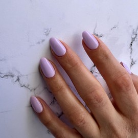 Lavender Purple Press On Nails Short Oval,KQueenest Lilac Acrylic Nails Press Ons,Short Almond Nails Glue on,Light Solid Fake Nails,Natural Round Stick On Nails Set For Tiny Average Wide Nail Beds