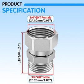 Langina Graden Hose Swivel Connector, 304 Stainless Steel Hose Swivel, 360 Degree Rotate Hose Adapter, 3/4" GHT Male to Female Hose Swivel Fitting(304SS)