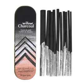 XGOPTS Willow Vine Sketch Charcoal Sticks Tin Box Set of 10 Compressed Assorted Artist Pencils Medium Black Students Beginners Painter Art Supplies for Drawing Blending Shading Sketching, 4.5-9mm Dia