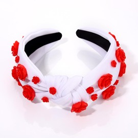 HZEYN Flower Headbands for Women Girls Summer Flower Embellished Knotted Headband Boho Beach Headband Accessories Holiday Gifts Red Rose
