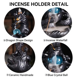 YYW Dragon Backflow Incense Holder, Waterfall Incense Burner with 30 Backflow Incense Sticks, 20 Fragrance cones, Ceramic Hand-Made Incense Holder for Aromatherapy Ornament Home Decor